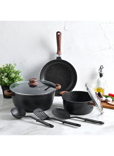 Buy 8-Piece Die Cast Aluminium Cookware Set Black 28cm in Saudi Arabia