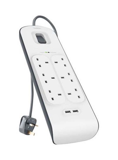 Buy 6-Way Surge Protection Strip With 2 USB Port White 49.2cm in UAE