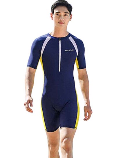 Buy Crew Neck Swimming Onepiece Blue/Yellow/White in Saudi Arabia