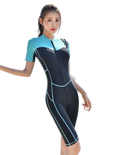 Buy Short Sleeve Swimwear One Piece Black/Blue in Saudi Arabia