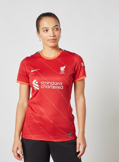 اشتري تيشيرت فريق ليفربول الأساسي لكرة القدم مصنوع من قماش جيرسيه للنساء - تيشيرت موسم 2021/22 أحمر في الامارات