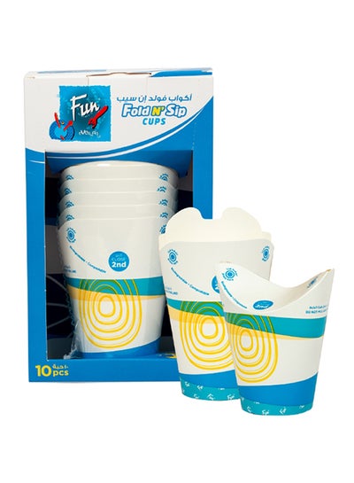 Buy 10 Piece Fold And Sip Biodegradable Paper Cups Multicolour in UAE