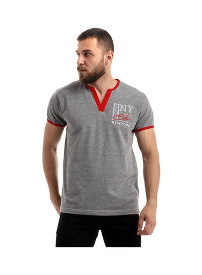 Buy V-Neck Short Sleeve  T-shirt Grey in Egypt