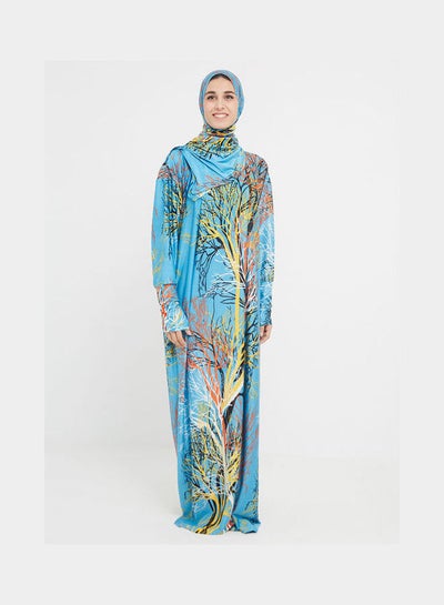 Buy Floral Printed Long Sleeve Maxi Praying Dress Multicolour in Saudi Arabia
