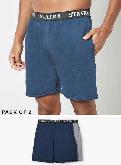 Buy Logo Pyjama Shorts (Pack of 2) Navy/Grey in Saudi Arabia