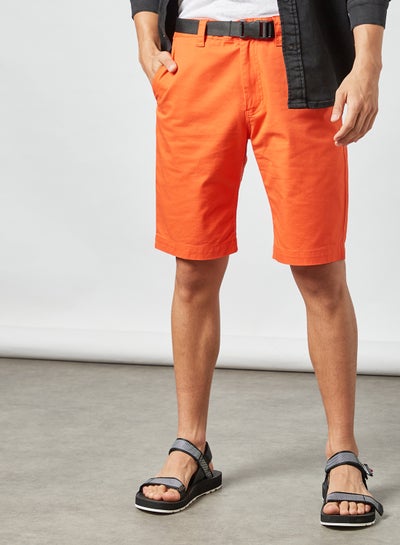 Buy Belted Straight Fit Shorts Orange in UAE