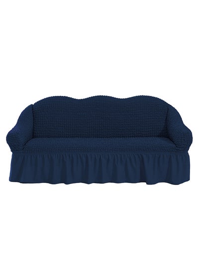 Buy Stretchable 3-Seater Sofa Cover Navy Blue fits on Sofa with Length 190 to 220cm Dark Blue 110x210cm in Saudi Arabia