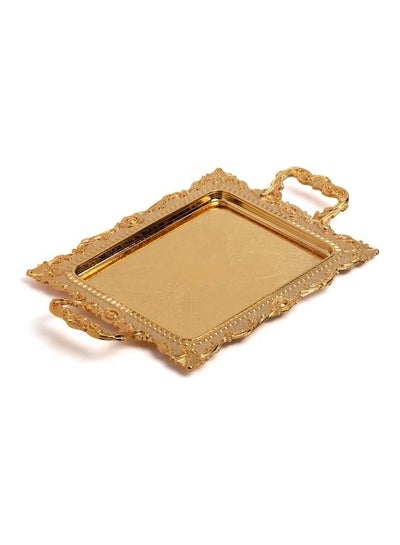 Buy Rectangular Serving Tray With Handle Gold 33x27x5cm in Saudi Arabia