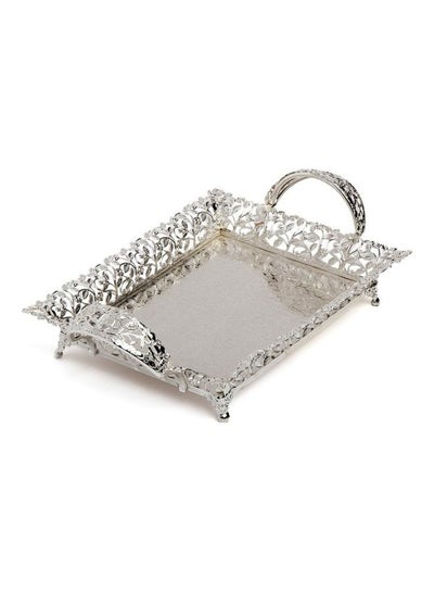 Buy Rectangular Serving Tray With Handle Silver 31x24x5cm in Saudi Arabia