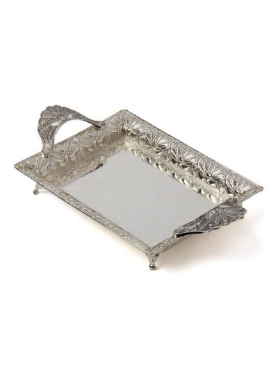 Buy Rectangular Serving Tray With Handle Silver 32x24x5cm in Saudi Arabia