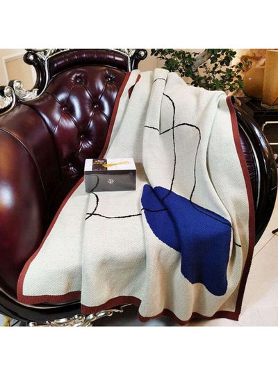 Buy Sofa Blanket Combination White/Blue/Brown 130x150cm in Saudi Arabia