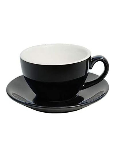 Buy Ceramic Coffee Cup And Saucer Set Black/White in UAE