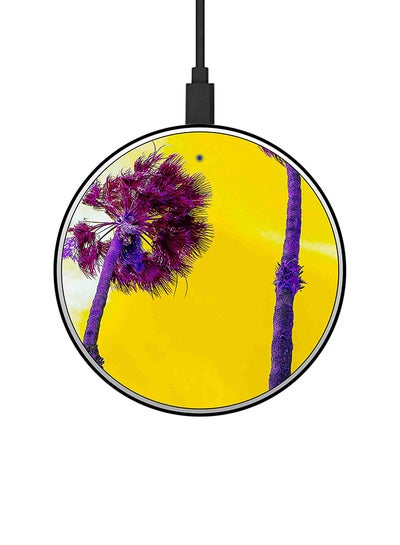 Buy Big Trees Printed Ultra Slim Fast Wireless Charger With USB Cable Yellow/Purple in UAE