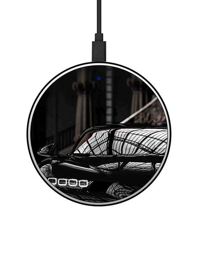 Buy Car Printed Ultra Slim Fast Wireless Charger With USB Cable Black/White/Grey in Saudi Arabia