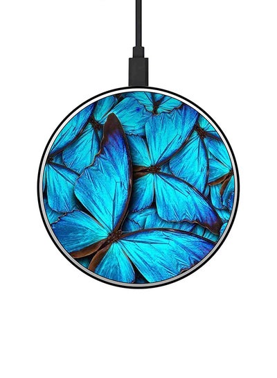 اشتري Butterfly Printed Ultra Slim Fast Wireless Charger With USB Cable Blue/Brown في السعودية