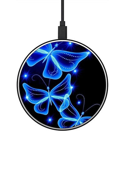 اشتري Butterfly Printed Ultra Slim Fast Wireless Charger With USB Cable Black/Blue في السعودية