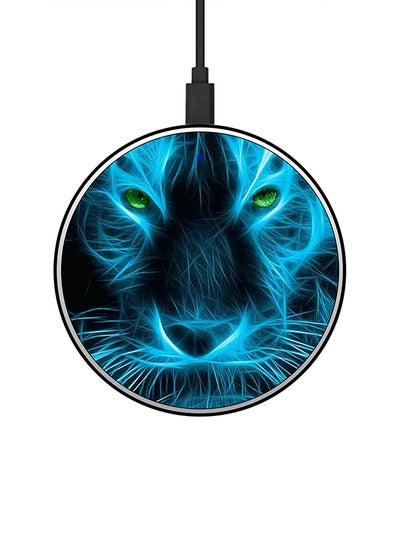 Buy Lion Printed Ultra Slim Fast Wireless Charger With USB Cable Black/Blue in UAE