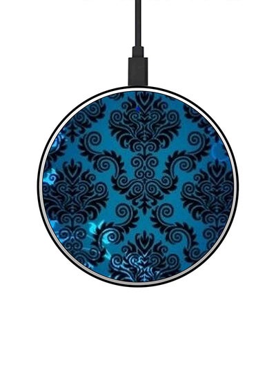 اشتري Carpet Design Printed Ultra Slim Fast Wireless Charger With USB Cable Blue/Black في الامارات