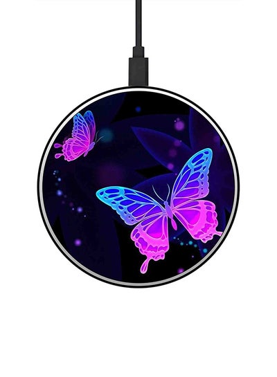 Buy Butterfly Printed Ultra Slim Fast Wireless Charger With USB Cable Multicolour in Saudi Arabia