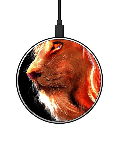 Buy Lion Side Face Printed Fast Wireless Charger With USB Cable Multicolour in UAE