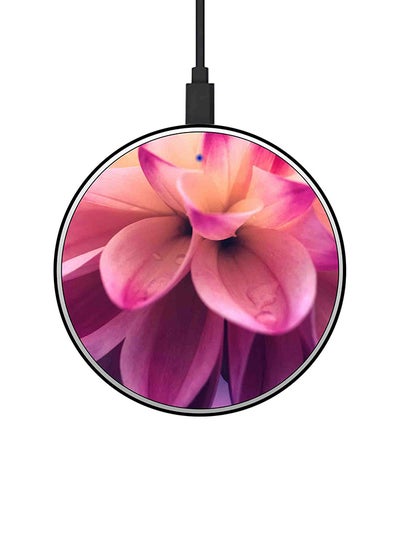 Buy Lotus Printed Fast Wireless Charger With USB Cable Pink/Purple in UAE