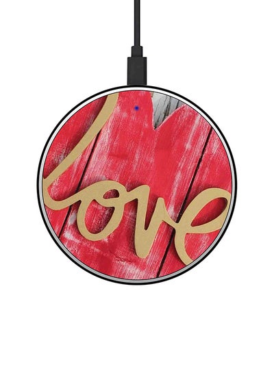 Buy Love In Wood Printed Fast Wireless Charger With USB Cable Red/Gold/White in UAE