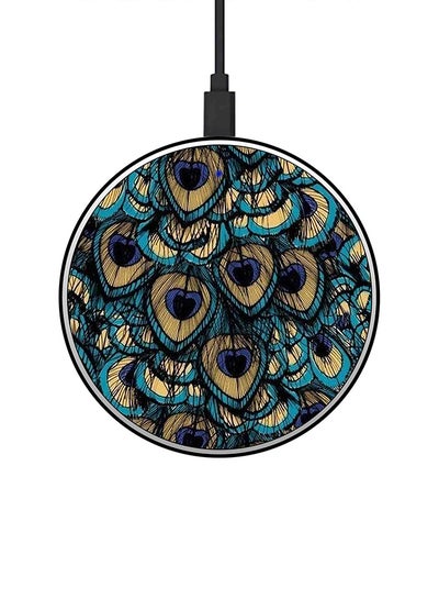 Buy Peacock Wings Printed Fast Wireless Charger With USB Cable Multicolour in UAE