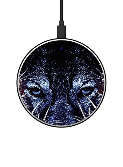 اشتري Wolf Printed Ultra Slim Fast Wireless Charger With USB Cable Black/Blue في السعودية