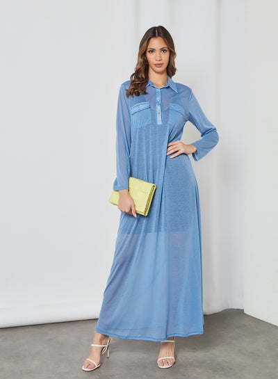 Buy Collared Maxi Dress Blue in Saudi Arabia