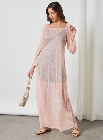 Buy Dot Print Sheer Dress Pink in Saudi Arabia