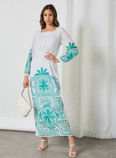 Buy Contrast Print Dress White in Saudi Arabia