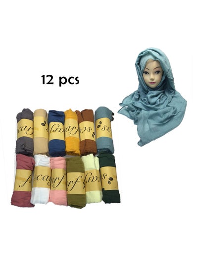 Buy 12-Piece Classic Design Hijab Set Multicolour in Saudi Arabia