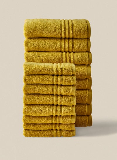 Buy 16 Piece Bathroom Towel Set - 500 GSM 100% Cotton Premium Quality - 8 Hand Towel - 8 Face Towel - Highly Absorbent - Fast Dry Gold in UAE