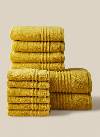 Buy 12 Piece Bathroom Towel Set - 500 GSM 100% Cotton - 4 Hand Towel - 6 Face Towel - 2 Bath Towel - Gold Color - Highly Absorbent - Fast Dry Gold in UAE