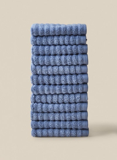 Buy 12 Piece Bathroom Towel Set - 450 GSM 100% Cotton Ribbed - 12 Face Towel - Blue Color - Highly Absorbent - Fast Dry Slate Blue 30 x 30cm in UAE