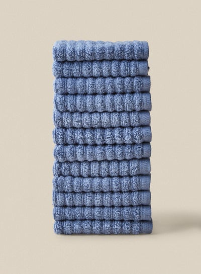 Buy 12 Piece Bathroom Towel Set - 450 GSM 100% Cotton Ribbed - 12 Face Towel - Highly Absorbent - Fast Dry Slate Blue 30 x 30cm in UAE