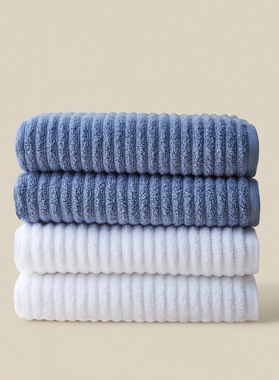 Buy 4 Piece Bathroom Towel Set - 450 GSM 100% Cotton Ribbed - 4 Bath Towel - Blue Color - Highly Absorbent - Fast Dry Slate Blue/White 70 x 130cm in Saudi Arabia