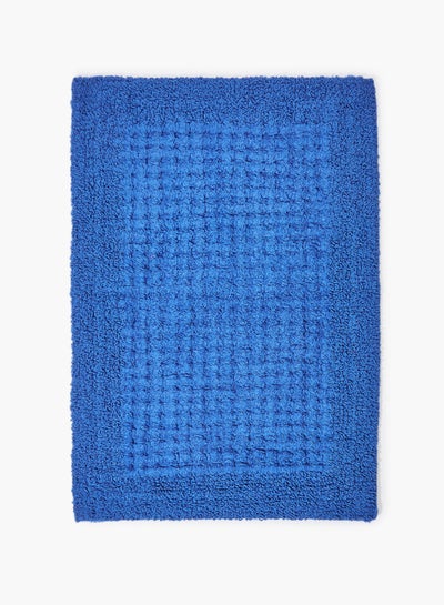 Buy Bath Mat - 100% Cotton 1720 GSM - Home Essential Bathroom Mat Reversible Blue 40 x 60cm in Saudi Arabia