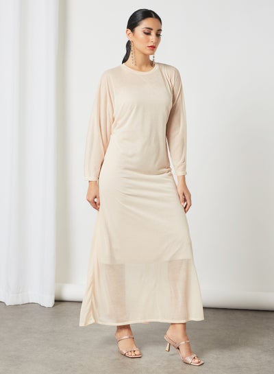 Buy Long Sleeve Maxi Dress Beige in Saudi Arabia
