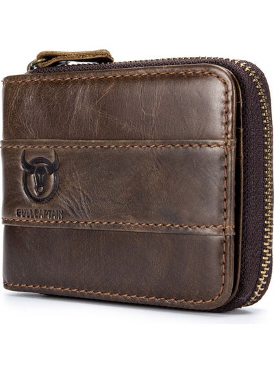 Buy Genuine Leather Bifold Zipper Wallet Coffee in Saudi Arabia