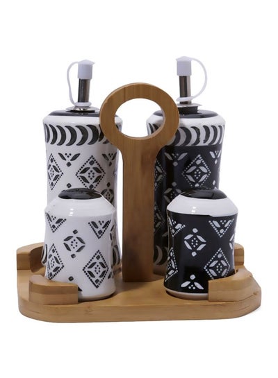 Buy 5-Piece Seasoning Jar Set White/Black/Brown in UAE