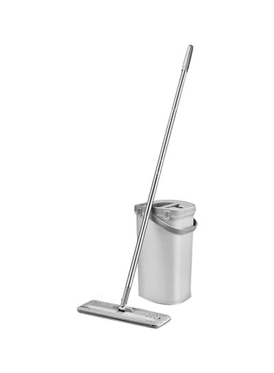 Buy Microfiber Flat Mop And Bucket System With Pad Grey in Saudi Arabia