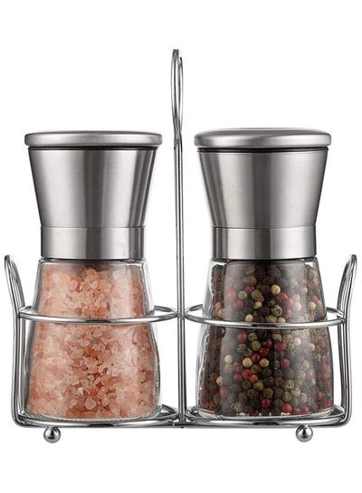 Buy Pack Of 2 Salt And Pepper Grinder Set Clear/Silver in UAE