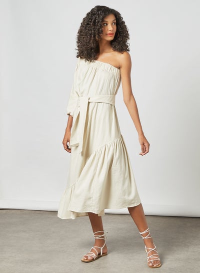 Buy One Shoulder Midi Dress Beige in UAE