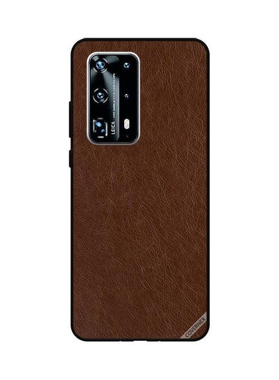 Buy Protective Case Cover For Huawei P40 Pro+ Dark Brown Leather Pattern in UAE