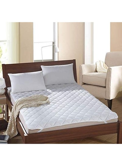 Buy 100 GSM Polyester Sheet Quilted Mattress Protector Super King Cotton White 200x200cm in UAE