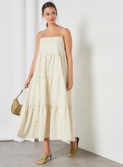 Buy Polka Dot Print Dress White in Saudi Arabia