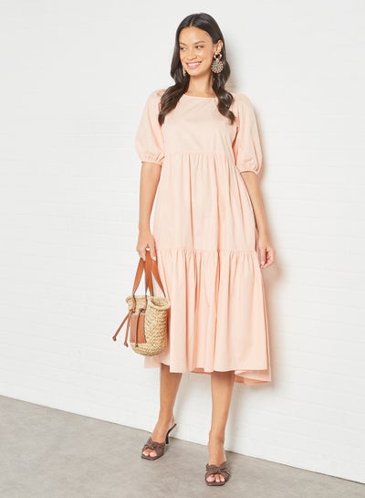 Buy Tiered Midi Dress Pink in UAE