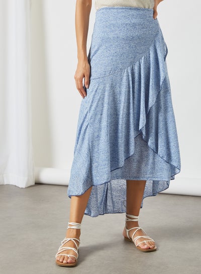 Buy Ruffled Crossover Maxi Skirt Blue in Saudi Arabia