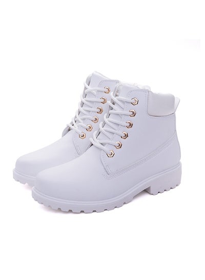 Buy Textured Lace Up Ankle Boots White in UAE